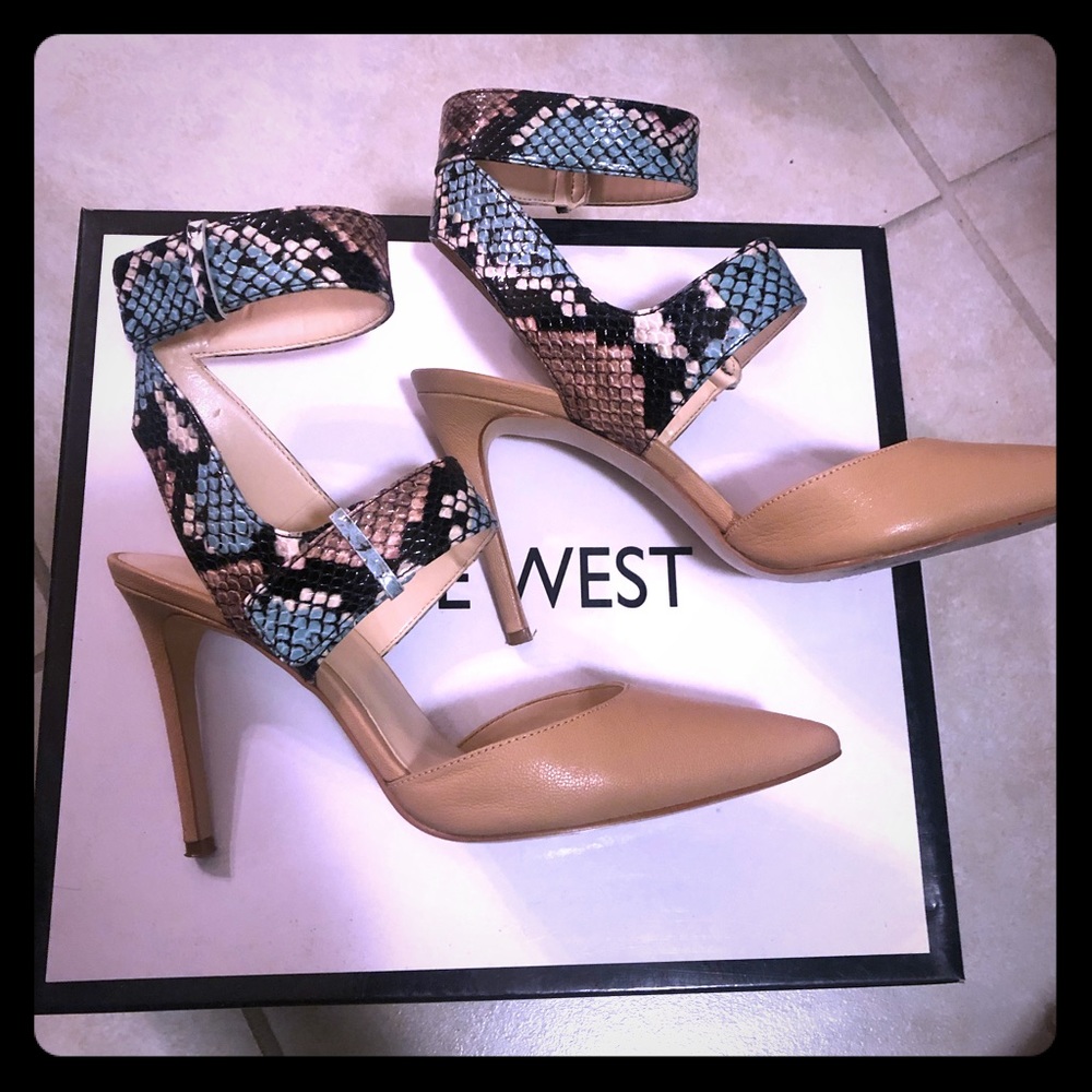 Nude and snake skin shoes